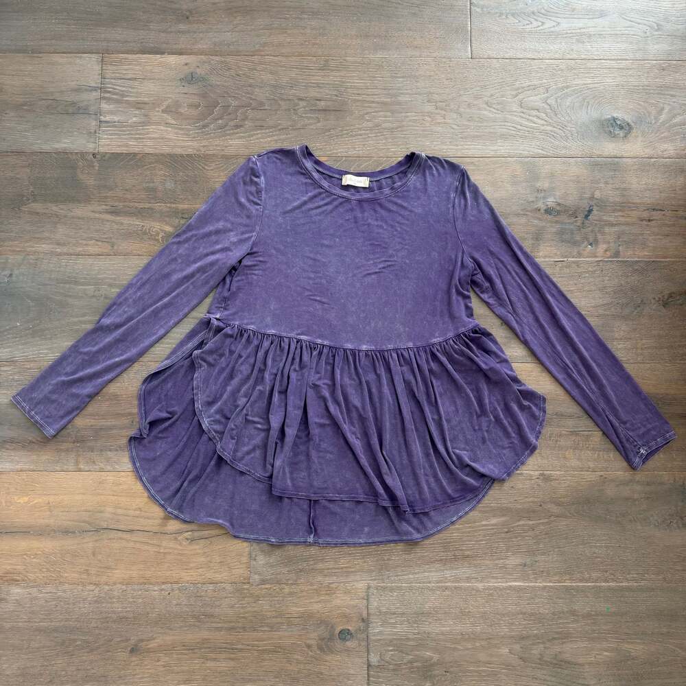 Altar'd State Acid Wash Long Sleeve Split Side Tunic Top Purple Sz Med